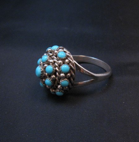Image 1 of Dickie Charlie Zuni Turquoise Domed Cluster Ring sz7-1/2