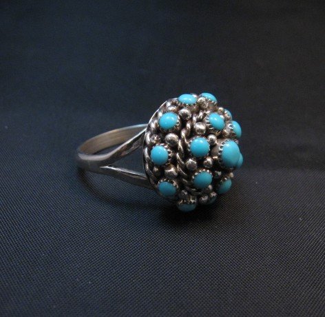 Image 2 of Dickie Charlie Zuni Turquoise Domed Cluster Ring sz7-1/2