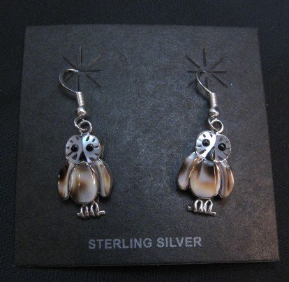 Image 2 of Zuni Multi Inlay Owl Earrings, Regina Kallestewa