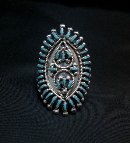 Image 0 of Zuni Sleeping Beauty Turquoise Petitpoint Silver Ring V&S Johnson sz7-1/2 
