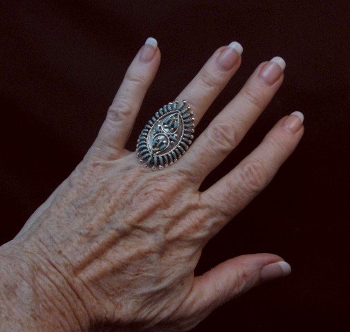 Image 2 of Zuni Sleeping Beauty Turquoise Petitpoint Silver Ring V&S Johnson sz7-1/2 