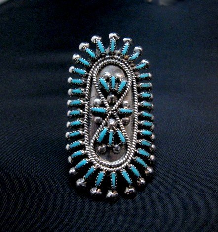 Image 0 of Zuni Sleeping Beauty Turquoise Petitpoint Silver Ring Vincent Johnson sz6-1/2 