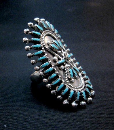 Image 1 of Zuni Sleeping Beauty Turquoise Petitpoint Silver Ring Vincent Johnson sz6-1/2 