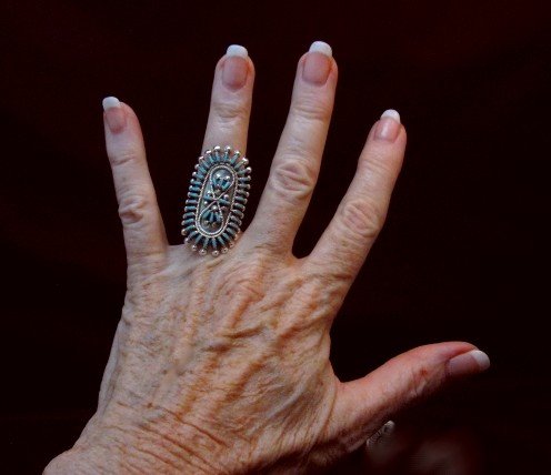 Image 3 of Zuni Sleeping Beauty Turquoise Petitpoint Silver Ring Vincent Johnson sz6-1/2 