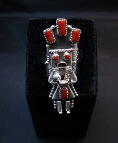Image 0 of Navajo Coral Sterling Silver Kachina Ring, Doris Smallcanyon - sz8