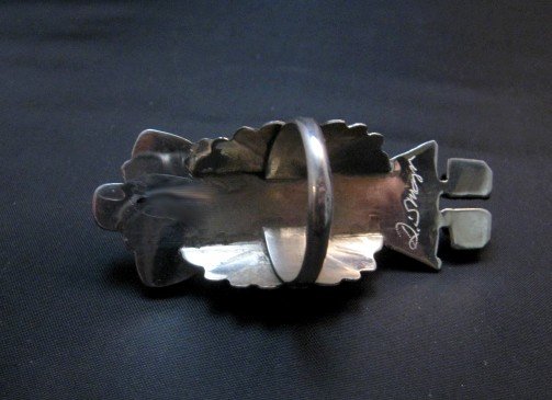 Image 3 of Navajo Coral Sterling Silver Kachina Ring, Doris Smallcanyon - sz8