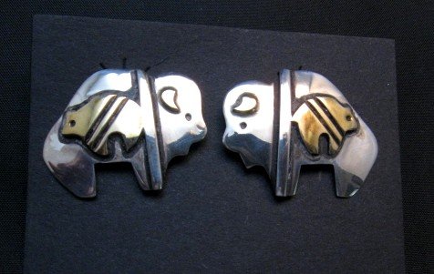 Image 0 of Navajo Sterling Silver Buffalo Bear Earrings, Tommy Singer