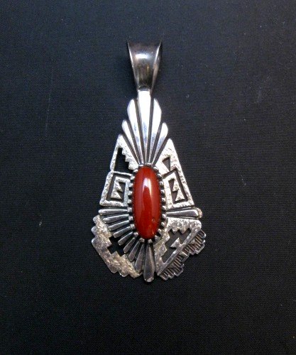 Image 4 of Older Navajo Toney Mitchell Coral Silver Pendant
