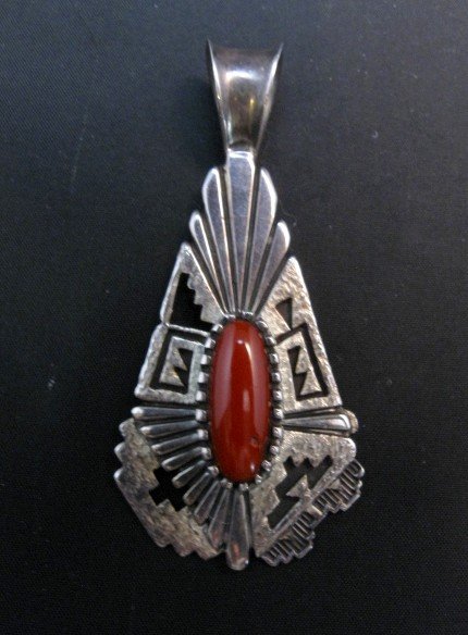 Image 0 of Older Navajo Toney Mitchell Coral Silver Pendant