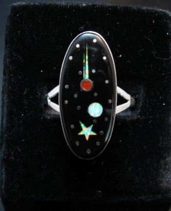 Image 0 of Navajo Inlaid Starry Night Sky Ring, Matthew Jack, sz12