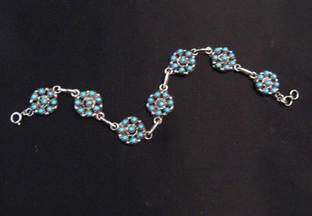 Image 0 of Randy Hooee Zuni Turquoise Snake Eye Cluster Link Bracelet
