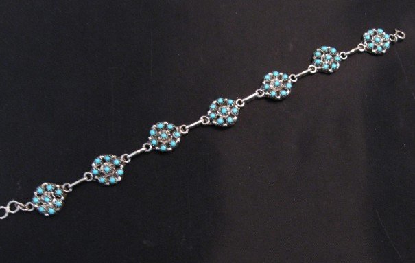 Image 2 of Zuni Sleeping Beauty Turquoise Flower Cluster Link Bracelet, Randy Hooee