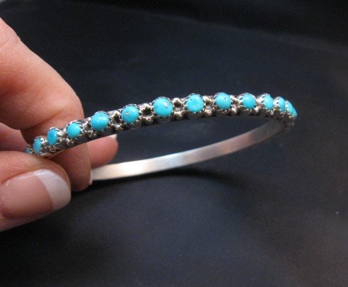 Image 0 of Navajo Native American Turquoise Silver Bangle Bracelet, Gaynell Parker