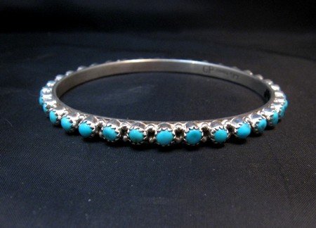 Image 1 of Navajo Native American Turquoise Silver Bangle Bracelet, Gaynell Parker