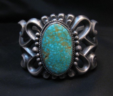 Image 6 of Navajo ~ Harrison Bitsue ~ Sandcast Turquoise Silver Bracelet