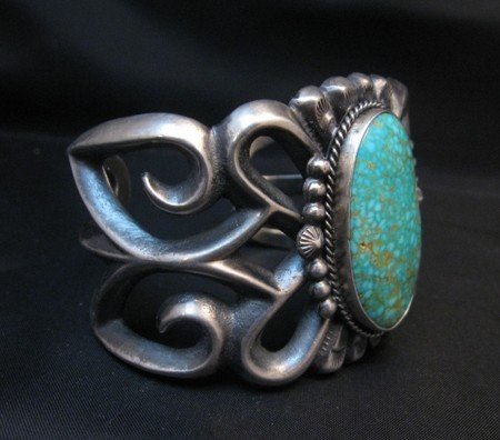 Image 2 of Navajo ~ Harrison Bitsue ~ Sandcast Turquoise Silver Bracelet