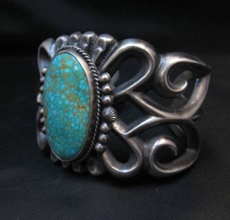 Image 4 of Navajo ~ Harrison Bitsue ~ Sandcast Turquoise Silver Bracelet