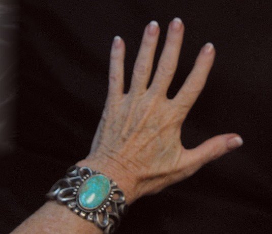 Image 5 of Navajo ~ Harrison Bitsue ~ Sandcast Turquoise Silver Bracelet