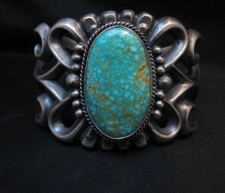 Image 0 of Navajo ~ Harrison Bitsue ~ Sandcast Turquoise Silver Bracelet