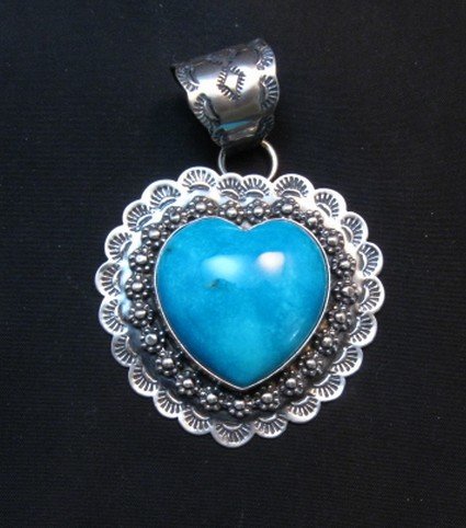 Image 0 of Navajo Native American Turquoise Heart Pendant, Everett and Mary Teller