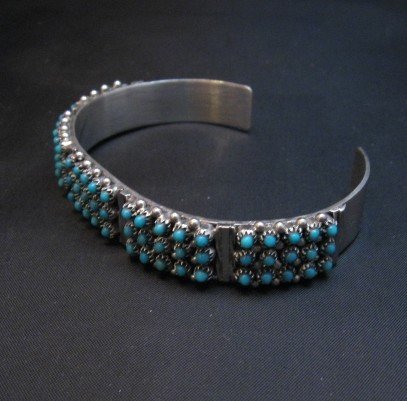Image 3 of Zuni 3-Row 75 Turquoise Snake Eye Sterling Silver Cuff Bracelet, Steven Haloo