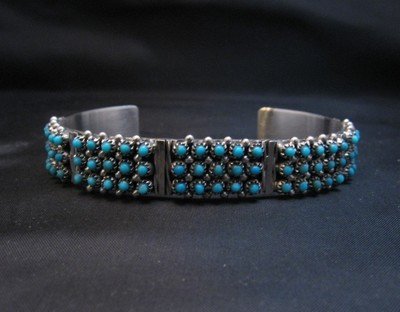 Image 4 of Zuni 3-Row 75 Turquoise Snake Eye Sterling Silver Cuff Bracelet, Steven Haloo