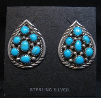 Image 0 of Vintage Navajo Native American Turquoise Cluster Earrings 