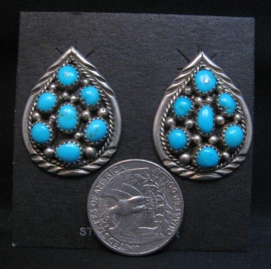 Image 1 of Vintage Navajo Native American Turquoise Cluster Earrings 