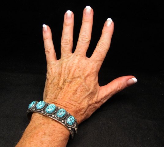 Image 1 of Navajo Kingman Web Turquoise Row Bracelet, Gilbert Tom