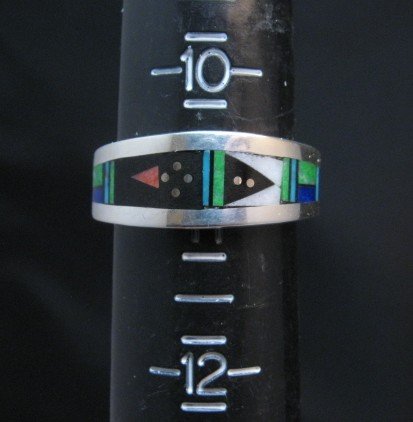 Image 0 of Narrow Jim Harrison Navajo Multistone Inlay Silver Ring sz11