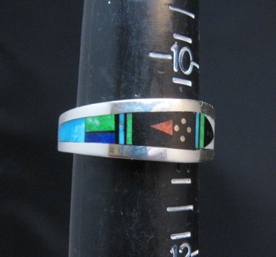 Image 1 of Narrow Jim Harrison Navajo Multistone Inlay Silver Ring sz11