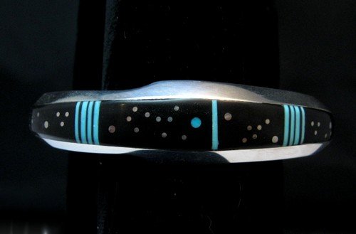 Image 3 of Jim Harrison Navajo Turquoise Jet Starry Night Sky Bracelet, 7