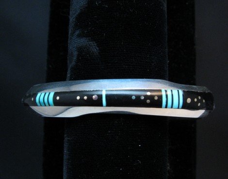 Image 0 of Narrow Jim Harrison Navajo Turquoise Jet Bracelet, 6-3/8