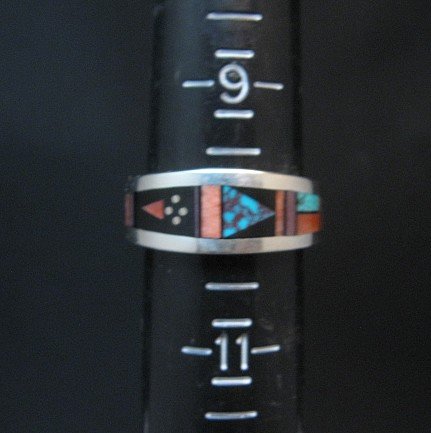 Image 1 of Jimmie Harrison Navajo Multigem Inlaid Band Ring sz10