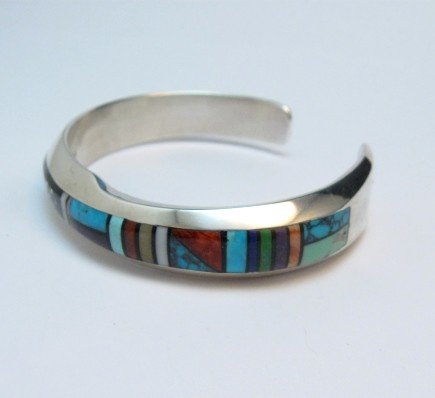 Image 3 of Narrow Jim Harrison Navajo Multistone Inlay Bracelet, 6-1/8 
