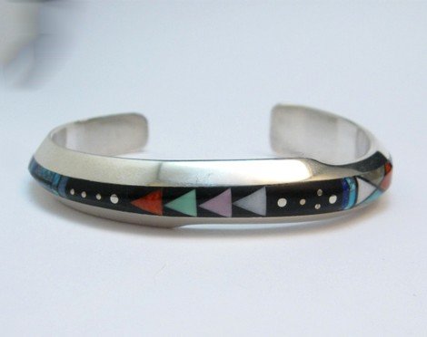 Jim Harrison Silver & Multi-stone Navajo Inlay Night Scene Bracelet
