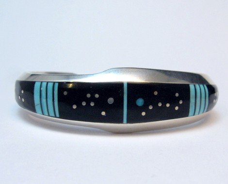Image 6 of Jim Harrison Navajo Inlaid Black Night Sky Bracelet, 5-13/16