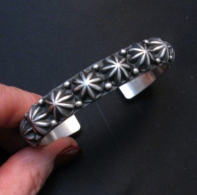 Image 0 of Native American Navajo Star Studded Sterling Cuff Bracelet, Happy Piasso
