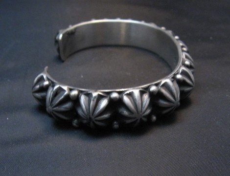 Image 2 of Native American Navajo Star Studded Sterling Cuff Bracelet, Happy Piasso