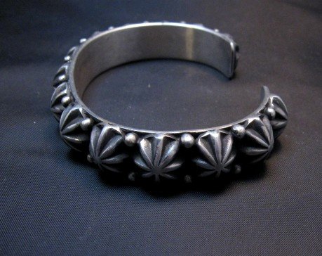Image 3 of Native American Navajo Star Studded Sterling Cuff Bracelet, Happy Piasso