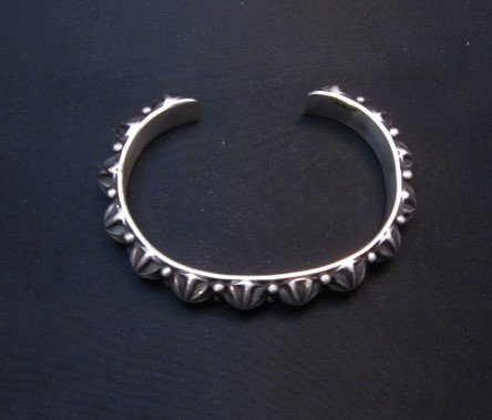 Image 4 of Native American Navajo Star Studded Sterling Cuff Bracelet, Happy Piasso