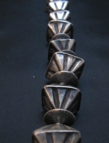 Image 3 of Vintage Navajo Handmade Square Fluted Silver Bead Necklace 26-inches