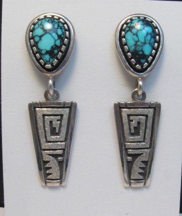 Image 0 of Older Native American Turquoise Silver Earrings by Navajo Toney Mitchell