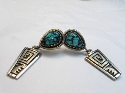 Image 1 of Older Native American Turquoise Silver Earrings by Navajo Toney Mitchell