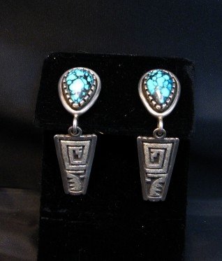 Image 2 of Older Native American Turquoise Silver Earrings by Navajo Toney Mitchell