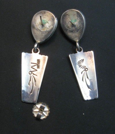Image 3 of Older Native American Turquoise Silver Earrings by Navajo Toney Mitchell