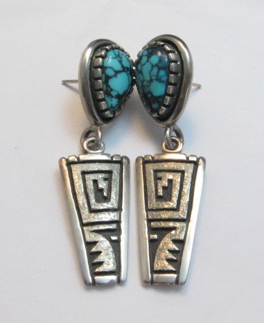 Image 4 of Older Native American Turquoise Silver Earrings by Navajo Toney Mitchell