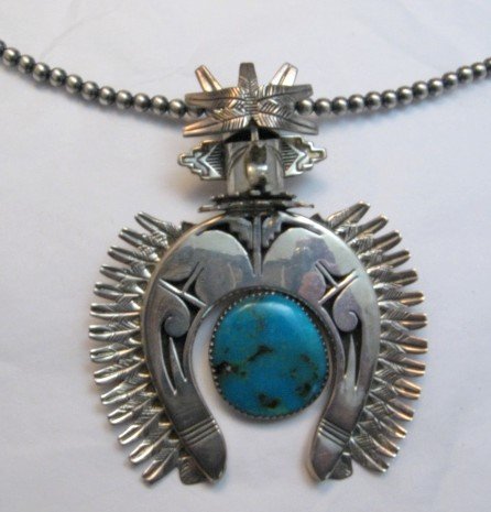 Image 1 of Older Eagle Kachina Turquoise Silver Naja Pin Pendant, Nelson Morgan