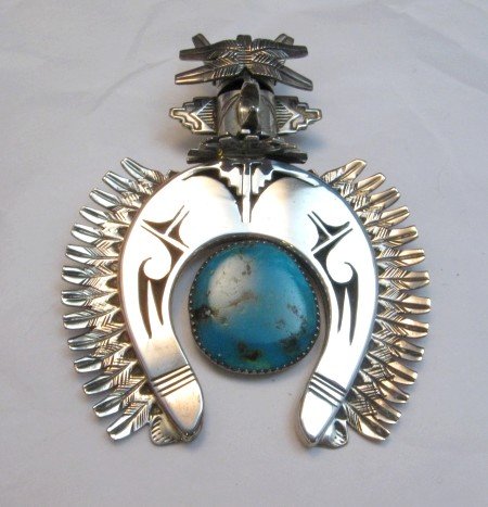Image 2 of Older Eagle Kachina Turquoise Silver Naja Pin Pendant, Nelson Morgan