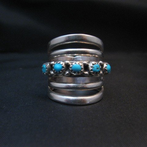 Image 5 of Navajo Native American 5-Way Split Turquoise & Silver Ring sz7, Grace Silver